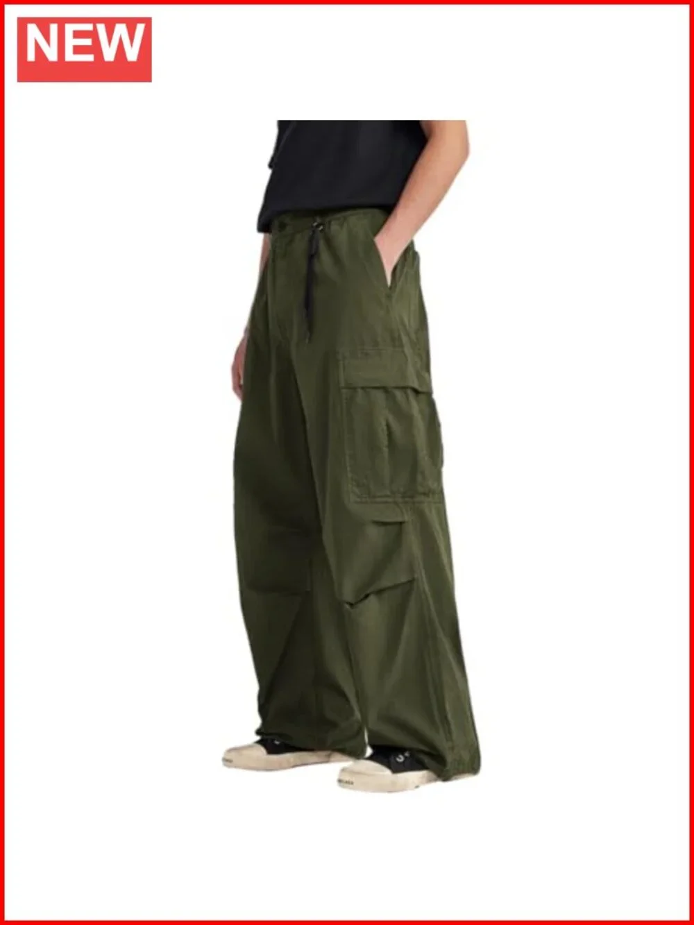 Mens Baggy Cargo Pants Elastic Waist Multi Pockets Streetwear